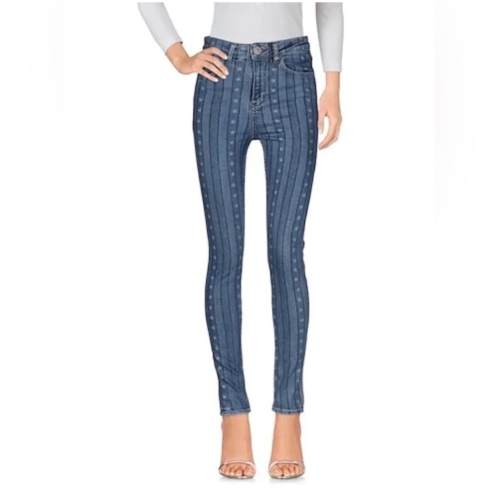NWT Sandro Diva Star Print Blue Wash Skinny Jean FR 38